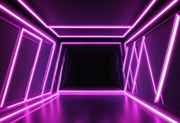 Fototapeta premium Glowing geometric neon light background with laser lines and LED technology in a nightclub setting.