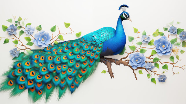 Vibrant peacock displaying its feathers