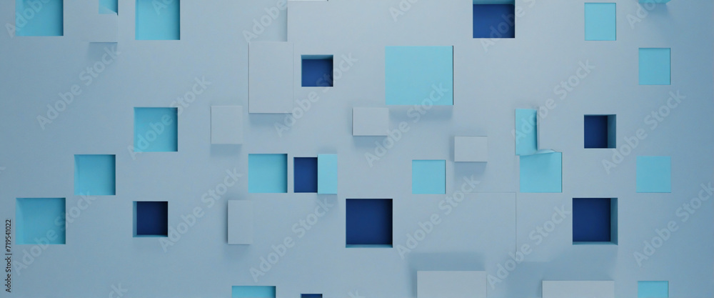 Poster 3d rendering of square blocks in blue color