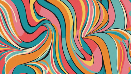 Fototapeta na wymiar Retro rainbow pastel stripe seamless pattern- Vintage psychedelic wave cartoon background - Trendy hippie print illustration