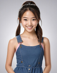 Charming Asian Teenager Smiling in Stylish Casual Wear
