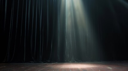 Mysterious Theater Stage with Closed Curtains and Spotlight