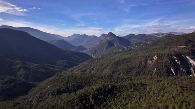 Drone view of Esteron valley mountains ridge in the french Alps
