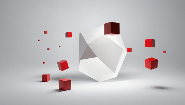 Abstract 3d render, geometric background design with red cubes