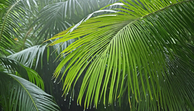 Freshness of nature in a tropical rainforest, vibrant green palm fronds generated by AI