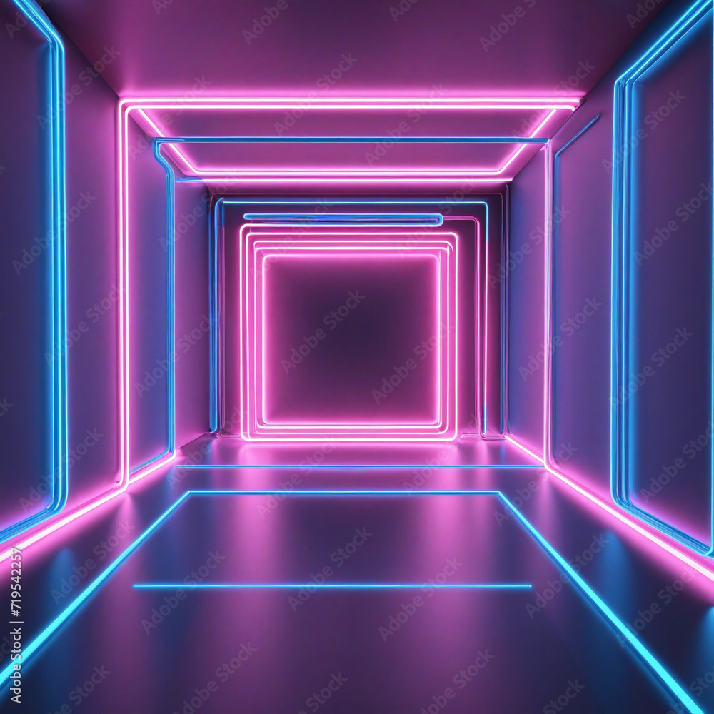 Poster abstract neon background with glowing lines in 3d render.