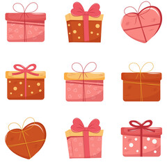 Valentines Day gift Box element. Happy Valentine Day box in cute pink flat design with ribbons. Stock vector valentine icon