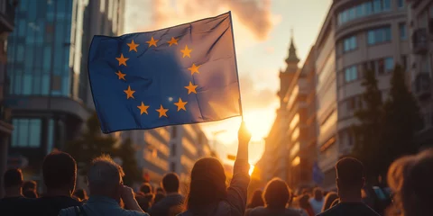 Foto op Plexiglas Frau mit europäischer Flagge © stockmotion