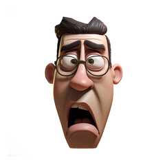 Cartoon 3d male face expressions confusion and surprise