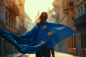 Frau mit europäischer Flagge - obrazy, fototapety, plakaty