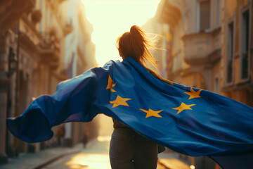Frau mit europäischer Flagge