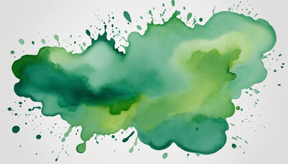 Green watercolor splash on a white backdrop for design.