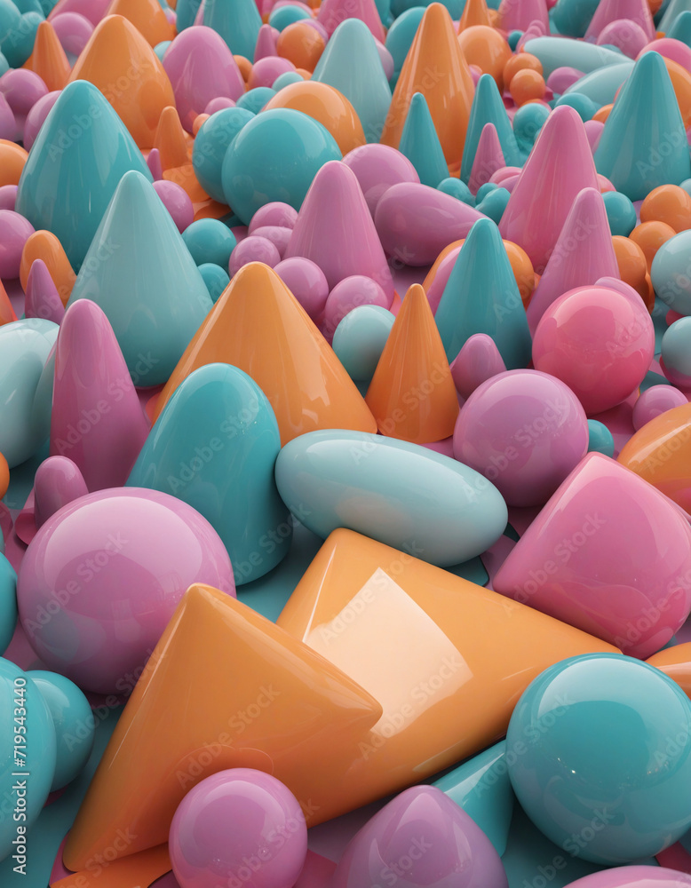 Poster 3d render of colorful abstract geometric figures