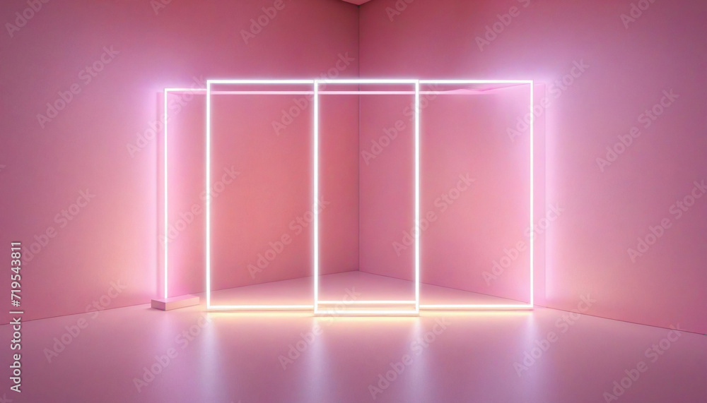 Aufkleber minimalist abstract 3d background with neon square frame and pastel clouds
