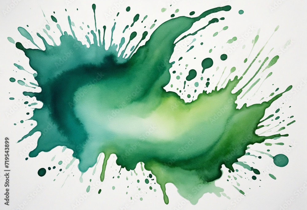 Poster green watercolor stain with texture on white background. design feature for cards and web graphics. 