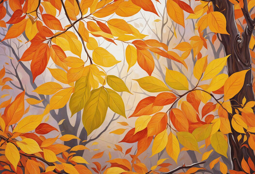 Contemporary Autumn Leaves Painting.