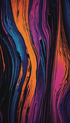 Colorful abstract gradient background with vertical orange, purple, blue, yellow, and pink glowing shapes on a black textured backdrop.
