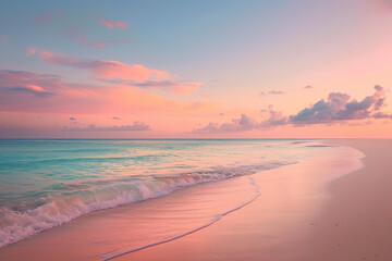 Fototapeta na wymiar Beach. Sunset. Dawn. Sea waves. Generative AI