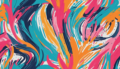 Vibrant abstract brushstroke pattern in modern colors. Graffiti-inspired hand-drawn texture for...