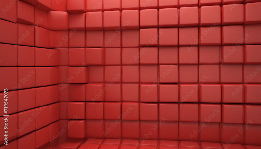 Poster simplistic geometric composition with red squares in a three-dimensional abstract design
