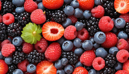 seamless repeatable and tilelable texture pattern of fresh mixed berries fruits - Generative AI - Powered by Adobe