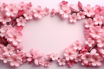 Decorative sakura cherry blossom flower with botanical floral frame background 3d render