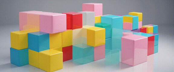 Set of colorful cubes, 3d render