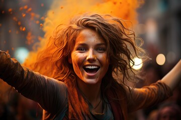 Color explosion in the vibrant celebration of the Holi Festival with colorful powders., generative IA