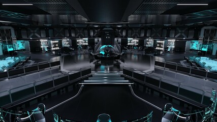 Inside view of the mission control center. Command center, control room, futuristic design, smart cities, data center, conference room, high tech