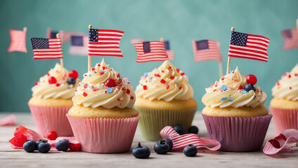 cupcakes with flag - obrazy, fototapety, plakaty