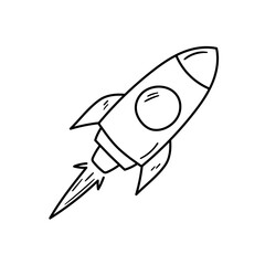 Obraz premium Space rocket vector icon in doodle style. Symbol in simple design. Cartoon object hand drawn isolated on white background.