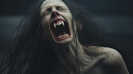 Screaming woman vampire - obrazy, fototapety, plakaty