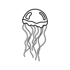 Jellyfish vector icon in doodle style. Symbol in simple design. Cartoon object hand drawn isolated on white background.