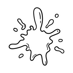 Splash with liquid drops vector in doodle style. Symbol in simple design. Cartoon flowing puddle hand drawn isolated on white background.