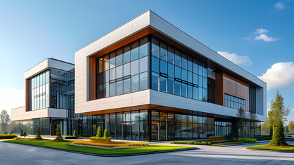 Fototapeta na wymiar Iconic Business Structure. Corporate Office Headquarters with Modern Design