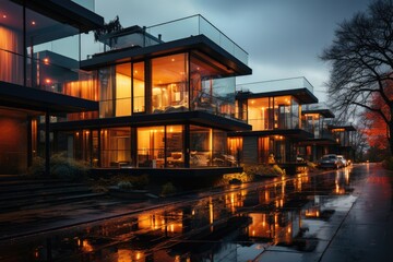 Urban House radiates life in the light of the luminous night of the city., generative IA