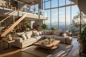 Foto op Plexiglas Modern duplex apartment with elegant divisions and internal ladder., generative IA © JONATAS