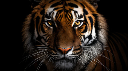 Fototapeta premium Close-up of a tiger's face on a black background