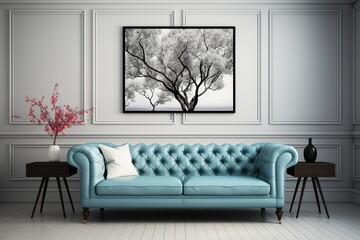 single, Isolated in white background, center aligned, Stylish living room with beautiful plants. stylish interior design