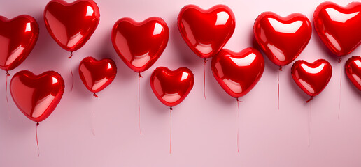 Lustrous Red Heart Balloons on Pink, valentines day background, valentines day border, valentines day heart