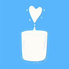 Hand drawn glass of milk. Vector illustration of dairy product in flat cartoon style