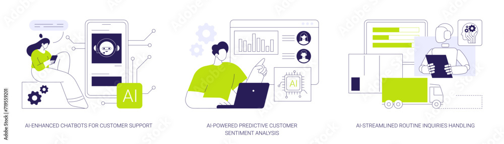 Poster ai in customer support abstract concept vector illustrations.