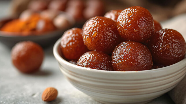 Close photo of gulab jaman.Asian food gulab jaman sweet baker's taste food.