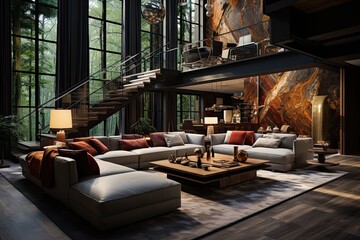 Luxurious Loft Elegant furniture, sumptuous lighting and noble materials in perfect harmony., generative IA