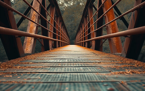 ponte geom&eacute;trica de ferro enferrujado com composi&ccedil;&atilde;o minimalista conceitual de fotografia 