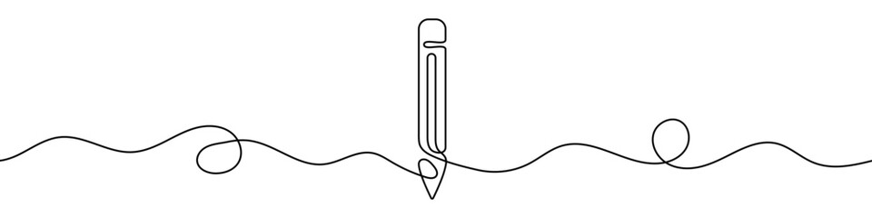 Continuous editable drawing of pencil. One line drawing pencil icon