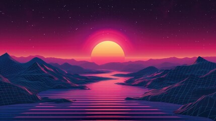 80s retro sunset vector illustration sunset poster