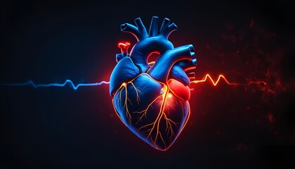 Human anatomy - human heart diagram 3d rendering abstract background. Creative illustration. Study of science, biology and medical. Heartbeat 3d illustration