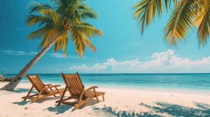 Fototapeta na wymiar Chairs on the sandy beach near the sea
