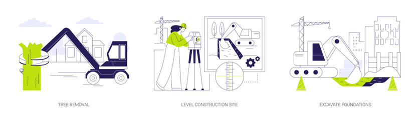 Excavation works at construction site abstract concept vector illustrations. - obrazy, fototapety, plakaty